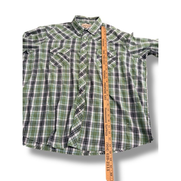 Wrangler Western Snap Shirt Men's Plaid Green Long Sleeve Casual Button‎ Up XXL - Picture 5 of 7